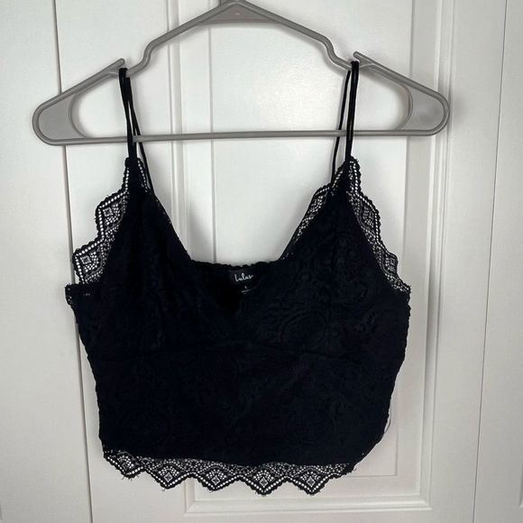 Lulus Black Lace Smoked Back Crop Top - Picture 1 of 7